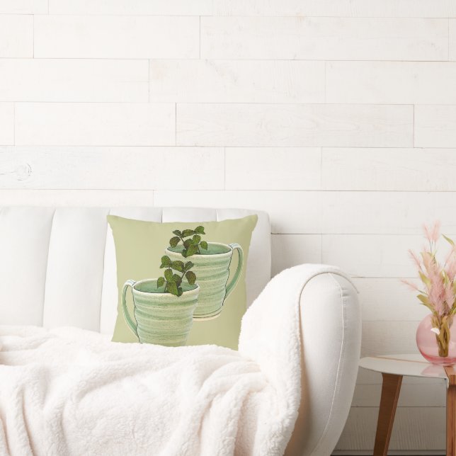 Spiral Green Cup with Mint Photograph Throw Pillow (Couch)