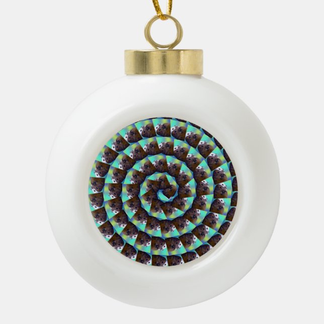 Spiral Guinea Pig Pattern, Ceramic Ball Christmas Ornament (Front)