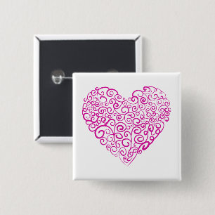 Spiral handwriting pink heart for Valentines Day 2 Inch Square Button
