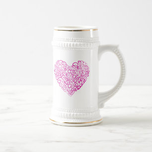 Spiral handwriting pink heart for Valentines Day Beer Stein