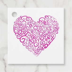 Spiral handwriting pink heart for Valentines Day Favour Tags