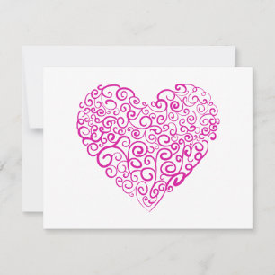 Spiral handwriting pink heart for Valentines Day Holiday Card