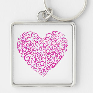 Spiral handwriting pink heart for Valentines Day Keychain
