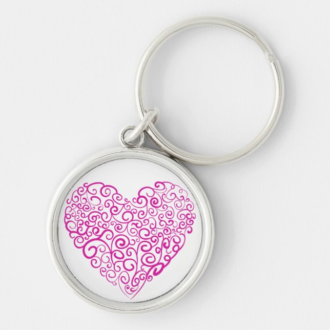 Spiral handwriting pink heart for Valentines Day Keychain (Front)