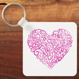 Spiral handwriting pink heart for Valentines Day Keychain