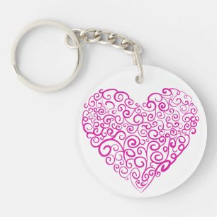 Spiral handwriting pink heart for Valentines Day Keychain