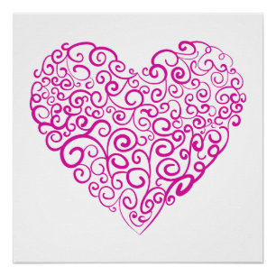 Spiral handwriting pink heart for Valentines Day Poster