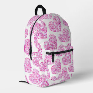 Spiral handwriting pink heart for Valentines Day Printed Backpack