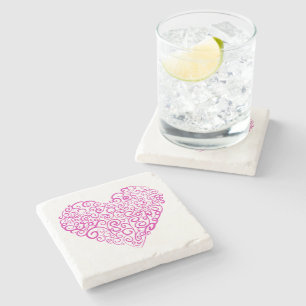 Spiral handwriting pink heart for Valentines Day Stone Coaster