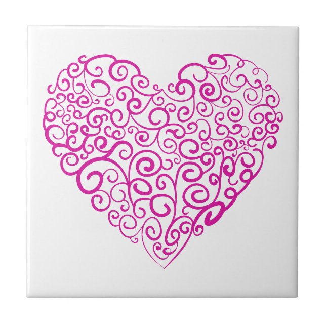 Spiral handwriting pink heart for Valentines Day Tile (Front)