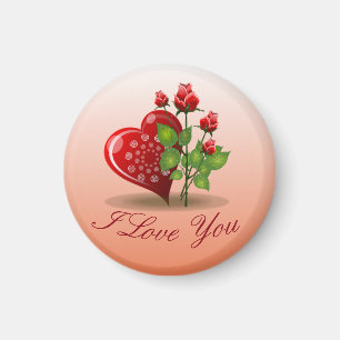 Spiral Heart and Red Rose Magnet