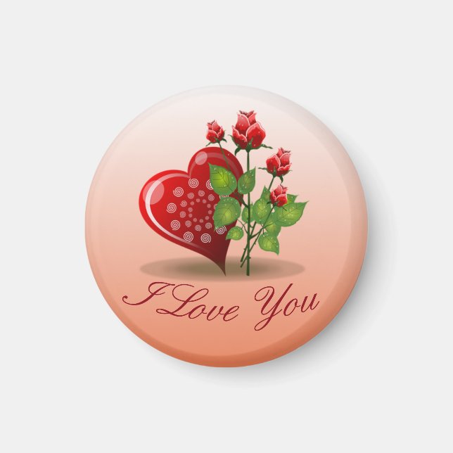 Spiral Heart and Red Rose Magnet (Front)