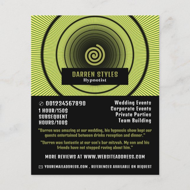 Spiral Hypnosis, Hypnotist Event Entertainer Flyer (Front)