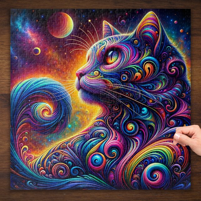 Spiral Mystic Galaxy Rainbow Cat Jigsaw Puzzle (Creator Uploaded)