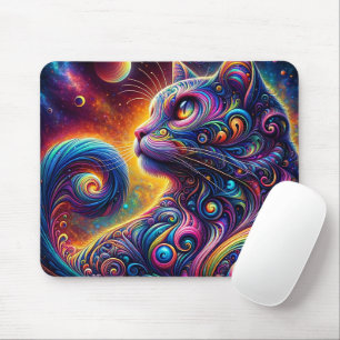 Spiral Mystic Galaxy Rainbow Cat Mouse Pad