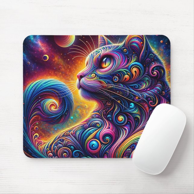 Spiral Mystic Galaxy Rainbow Cat Mouse Pad (With Mouse)