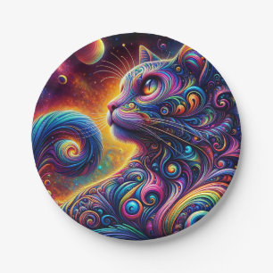 Spiral Mystic Galaxy Rainbow Cat Paper Plate