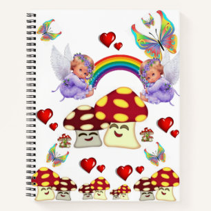 Spiral Notebook Angel Mushroom Butterfly Hearts