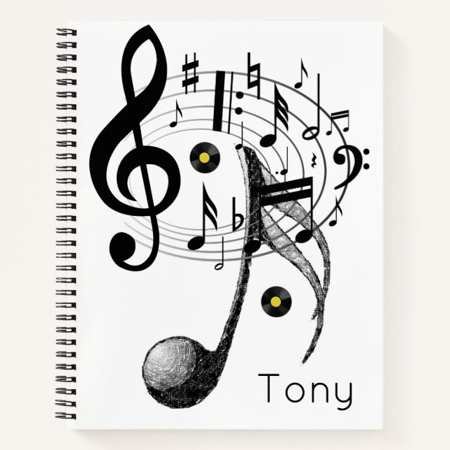 Spiral Notebook Black White Music Note (Front)
