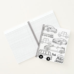 Spiral Notebook Colouring Cars Trains