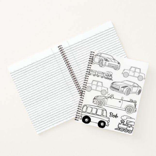 Spiral Notebook Colouring Cars Trains (Inside)