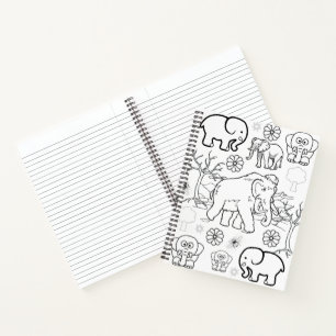 Spiral Notebook Colouring Elephants