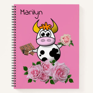 Spiral Notebook Cow Chocolate Pink Roses Floral