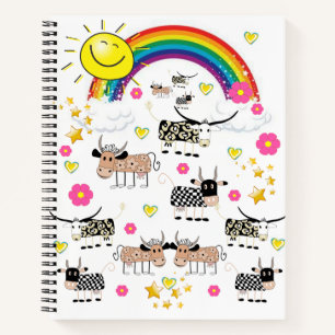 Spiral Notebook Cow Rainbow Sun Clouds