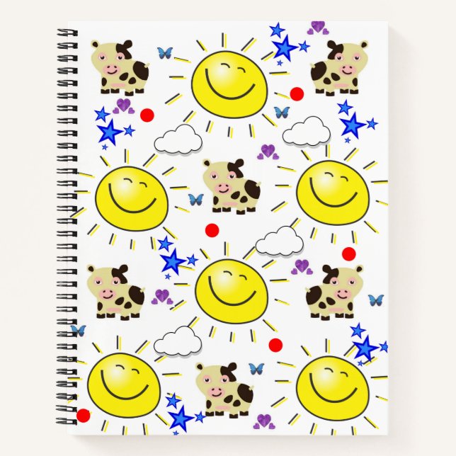 Spiral Notebook Cow Sun Stars Clouds (Front)