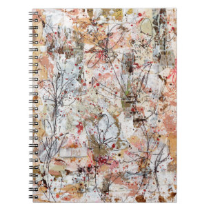 Spiral notebook featuring mixed media artwork.
