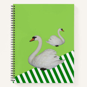 Spiral Notebook Green Stripe Swan