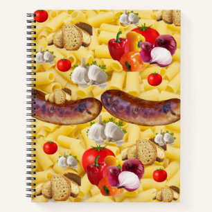Spiral Notebook Pasta Sausage Tomato Bread