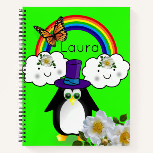 Spiral Notebook Penguin Butterfly Rainbow Floral