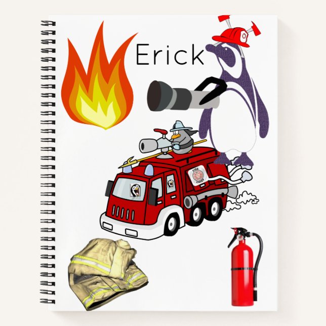 Spiral Notebook Penguin Fire Truck (Front)