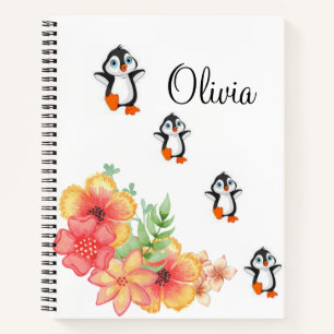 Spiral Notebook Penguin Floral