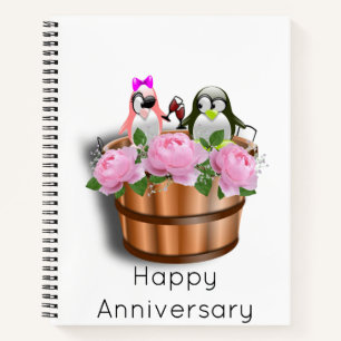 Spiral Notebook Penguin Pink Roses Floral
