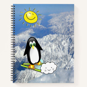 Spiral Notebook Penguin Skiing Clouds