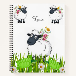Spiral Notebook Sheep Turtles Floral
