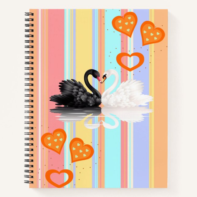 Spiral Notebook Swan Stripe Orange Hearts (Front)