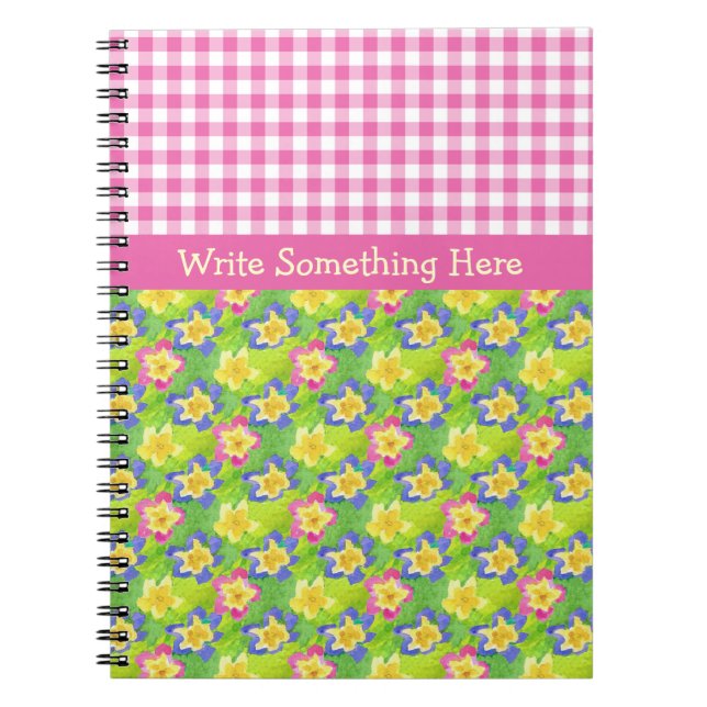 Spiral Notebook to Personalize: Primroses Gingham (Front)