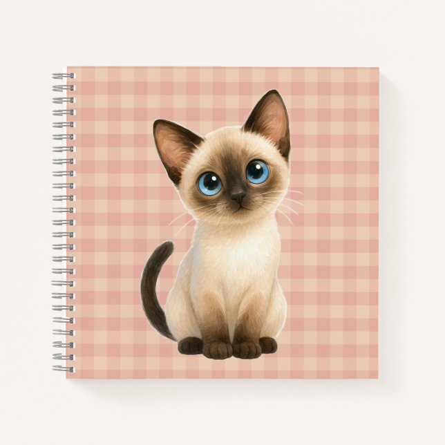 Spiral notebook with cute Siamese kitten design (Front)