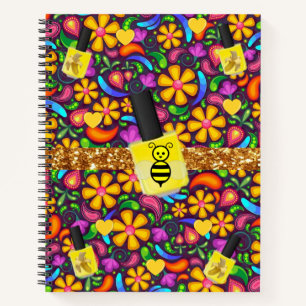 Spiral Notebook Yellow Bumblebee Floral