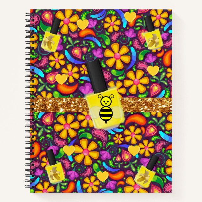 Spiral Notebook Yellow Bumblebee Floral (Front)