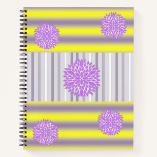 Spiral Notebook Yellow Grey Stripe Floral