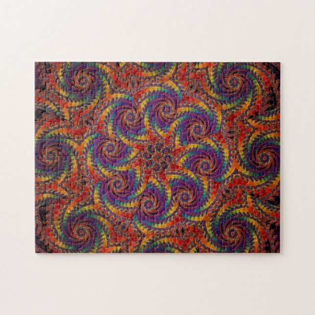 Spiral Octopus Psychedelic Rainbow Fractal Art Jigsaw Puzzle (Horizontal)