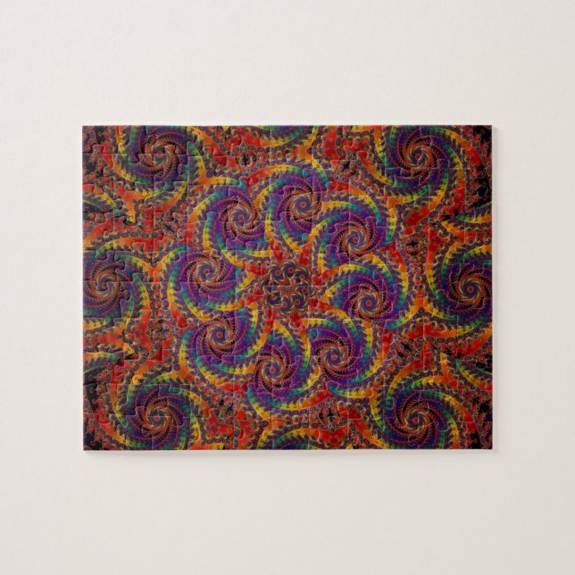 Spiral Octopus Psychedelic Rainbow Fractal Art Jigsaw Puzzle (Horizontal)