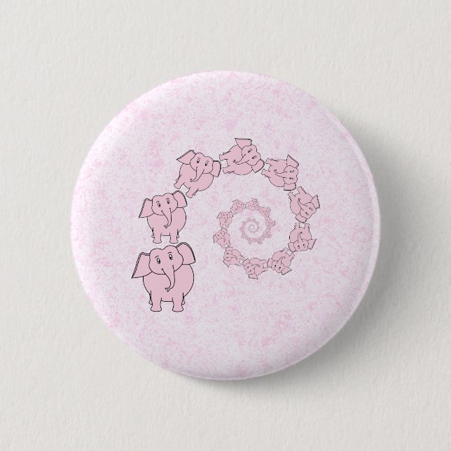 Spiral of Pink Elephants. Pink Background. 2 Inch Round Button (Front)