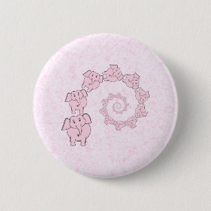 Spiral of Pink Elephants. Pink Background. 2 Inch Round Button