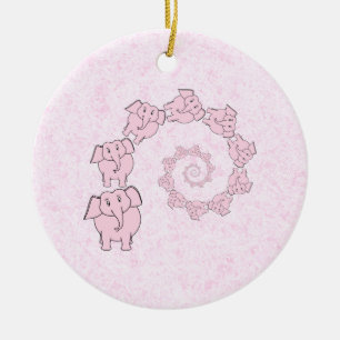 Spiral of Pink Elephants. Pink Background. Ceramic Ornament