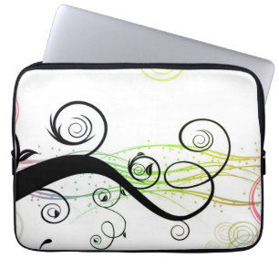 Spiral Pattern with Leaves and Circles Laptop Sleeve